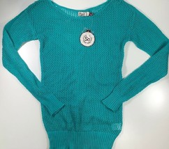 SO Womens Atlantis Pullover Sweater Green Mesh 3/4 Sleeve Scoop Sheer XS... - $13.85