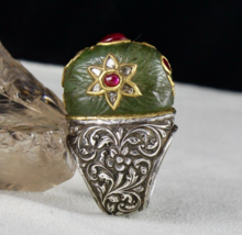 Antiker natürlicher Smaragd geschnitzter Rubin Diamant Gold Jadau Silber... - $2,090.66
