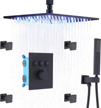 Backnets Matte Black Shower System 12 Inch Ceiling Mount Led Rain Shower Head - £497.99 GBP