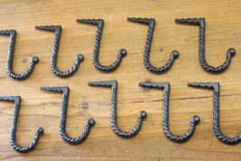 10 Hand Forged Nail In Hooks Medieval Primitive Glazed Iron Hammer Hooks... - $29.99