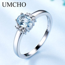 UMCHO  Blue Topaz Gemstone Rings for Women 925 Sterling Silver Engagement Ring O - £19.91 GBP