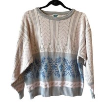 Vintage Snowflake Sweater Pullover Pink Blue Holiday Winter Size Large - £23.18 GBP