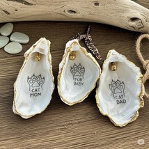 Cat Mom/Dad Oyster Shell Ornament Set: Coastal Farmhouse Pet Lover Gift - $37.24
