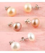 1 Pair Sterling Silver 925 Fresh Water Pearl Pierced Earrings Cream Whit... - €5,88 EUR+