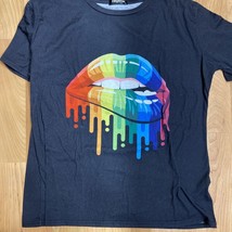 ED STAR rainbow lips proud ally LGBTQ+ pride gay sexy lip bite shirt Large - £10.28 GBP