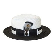 Men's Bruno Capelo 2-Tone Braided Straw Fedora Hat Main Street MS470 White/Black image 3