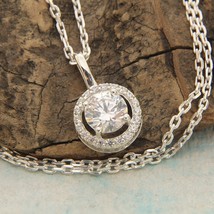 1/2Ct Solitaire Round CZ Diamond Halo Pendant Necklace in 925 White Gold Over - £36.34 GBP