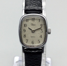 Timex Watch Women 19mm Silver Tone Linen Dial Black Leather Band New Battery - £19.56 GBP