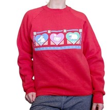 Vintage 90s Red Crewneck Sweatshirt Farm Animals Grandma Grannycore M Red - £37.31 GBP