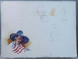 Mark Kohler Texas Artist 1990&#39;s Cowboy Watercolor Early Work Practice Sketch Gif - £312.52 GBP