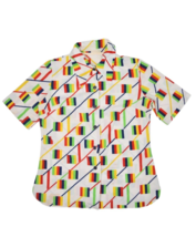 Vintage 70s Shirt Womens M Striped Geometric Print Short Sleeve Button Up Top - £18.14 GBP
