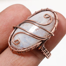 Rainbow Moonstone Gemstone Handmade Copper Wire Wrap Ring Jewelry 6&quot; SA 407 - £5.16 GBP