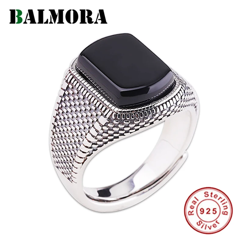 Black Stone Ring Men&#39;s Real 925 Sterling Silver Opening Size Wedding Lady Men&#39;s  - £27.75 GBP