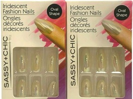 Sassy + Chic Iridescent White Fashion Nails 12 Pieces Oval Shape 2 Packs - £6.19 GBP