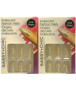 Sassy + Chic Iridescent White Fashion Nails 12 Pieces Oval Shape 2 Packs - £6.16 GBP