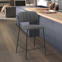 Carlo 26&quot; Gray Faux Leather &amp; Black Metal Counter Height Bar Stool - $2,811.23 MXN