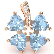 4 Leaf Clover Shamrock Aquamarine Diamond Pendant In 14k Rose Gold - £397.64 GBP