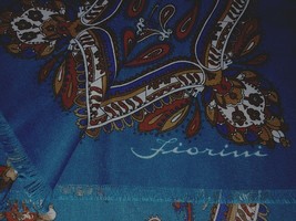 FIORINI LADIES LOVELY 45&quot; X 45&quot; TEAL/FLORAL SCARF W/NARROW FRINGE-USED O... - $13.99