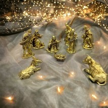 Christmas Nativity Set Of 9 Gold Tone Figures Heavy Duty Approx All Are ... - £29.30 GBP