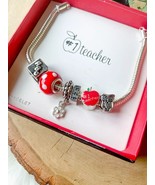 Teacher #1 European Charm Bracelet Owl School Apple ABC Block Ruler Box ... - $291.56 MXN