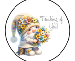 30 THINKING OF YOU ENVELOPE SEALS STICKERS LABEL TAGS 1.5&quot; ROUND GNOME &amp;... - $7.49