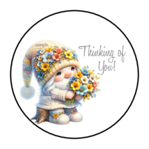 30 THINKING OF YOU ENVELOPE SEALS STICKERS LABEL TAGS 1.5&quot; ROUND GNOME &amp;... - £5.97 GBP