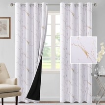 H.Versailtex 100% Blackout Curtains 84 Inch Length 2 Panels Set Marble, Gold - £40.05 GBP