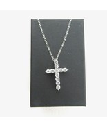 NEW- Sterling Silver Cubic Zirconia Cross Italian Silver 16&quot; Rolo chain ... - £17.22 GBP