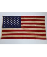 Vtg 50s 60s Distressed Stitched Embroidered Canvas Cotton USA Flag Banne... - $74.20