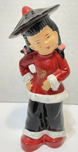 Vintage Made in Japan Asian Woman Shaker Red Black White 5.75 Inches Tall - $15.57
