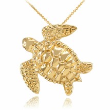 10k Yellow Gold Turtle Lucky Hawaiian Honu Sea Pendant Necklace - £143.76 GBP+