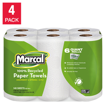 100% Recycled Paper Towels, 2-Ply, 140 Sheets, 24 Rolls - $98.17