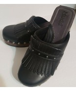 Vintage 90s Y2K Mudd Chunky Clogs Mule Black Studded Fringe Women Sz 10M - $15.52