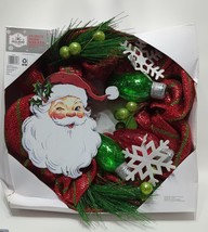 Holiday Time 20 inch Santa C7 Lights Mesh Christmas Wreath - £30.29 GBP