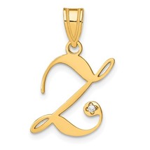 14K Yellow Gold Script Initial Pendant with Diamond - Letter Z - £168.26 GBP