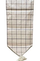 Croscill Delilah Plaid Table Runner 100% Cotton Natural Color 14&quot; x 90&quot; Tassels - £18.98 GBP