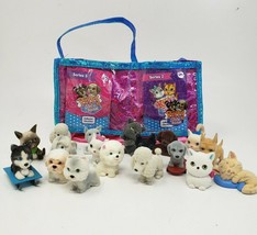 Lot Of 19 Puppy In My Pocket 2005 Flocked Puppies Dogs + Kitty Cats W Bag Case - £67.37 GBP