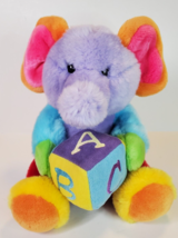 Aurora Baby Plush Elephant with ABC Block Bright Colorful 10in. Stuffed Animal - £11.83 GBP