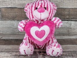 ANICO Pink and White I Love U Striped 10&quot; Sitting Teddy Bear Holding a Heart - £14.98 GBP