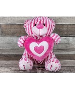 ANICO Pink and White I Love U Striped 10&quot; Sitting Teddy Bear Holding a H... - £14.83 GBP