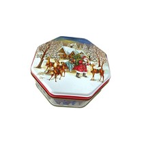 Christmas Octagon Cookie Candy Metal Tin Crafts Sewing Container Gift Bo... - £9.58 GBP