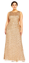 Adrianna Papell Womens Champagne/Gold Sequin Beaded Halter Gown Plus 16W   $329 - £190.74 GBP