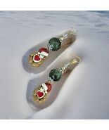 Christmas Bear Earrings Holiday Charm Green Gold Beads 18K Hooks Gifts U... - $11.88