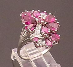 925 Silver - Vintage Floral Multiple Pink Rhodolite Ring Sz 7.75 - RG26732 - £47.12 GBP