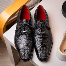 Apricena Genuine Caiman Crocodile Dress Derby's Shoes Black image 11