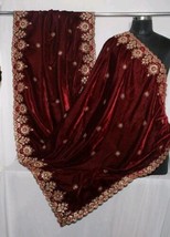 Velvet Maroon Golden Embroidered Dupatta For Women Traditional Indian Girls Wear - £27.57 GBP