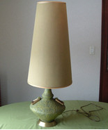 Vintage 1970s avocado green large table lamp  with original shade plasto... - $198.00