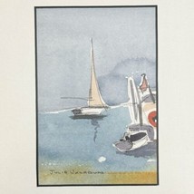 Sailboats Just Love Lake Watercolor Painting Framed Julie Calhoun 11x9 in. - £38.80 GBP