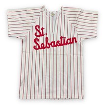 Vtg 70s St Sebastian Russell Youth Baseball Jersey Shirt Gold Tag Red Pinstripe - £27.01 GBP