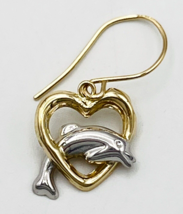 Vintage One Single Jacmel Signed Jcm 14KT Gold Dolphin Open Heart Earring - £34.25 GBP